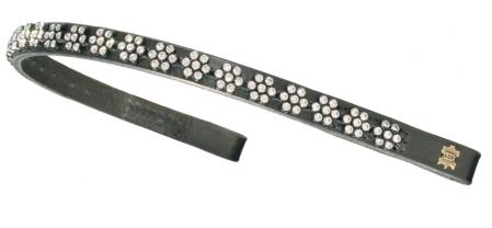 Browband with clear Swarovski crystal (diamante browbands) in a flower pattern, narrow leather show Browbands.